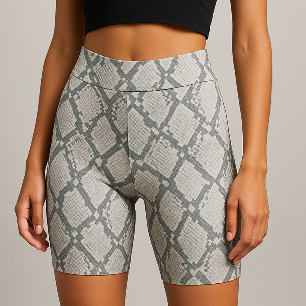 AMERICAN EAGLE | Snake Print Biker Shorts | Small | Grey & White | Stretchy